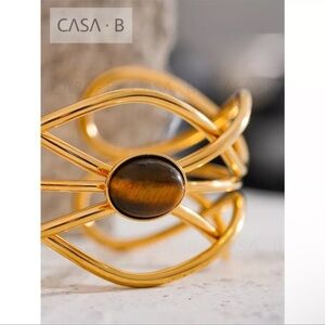 NEW to CASA B💫| 18k Gold-Plated Tiger Stone Cuff Bracelet